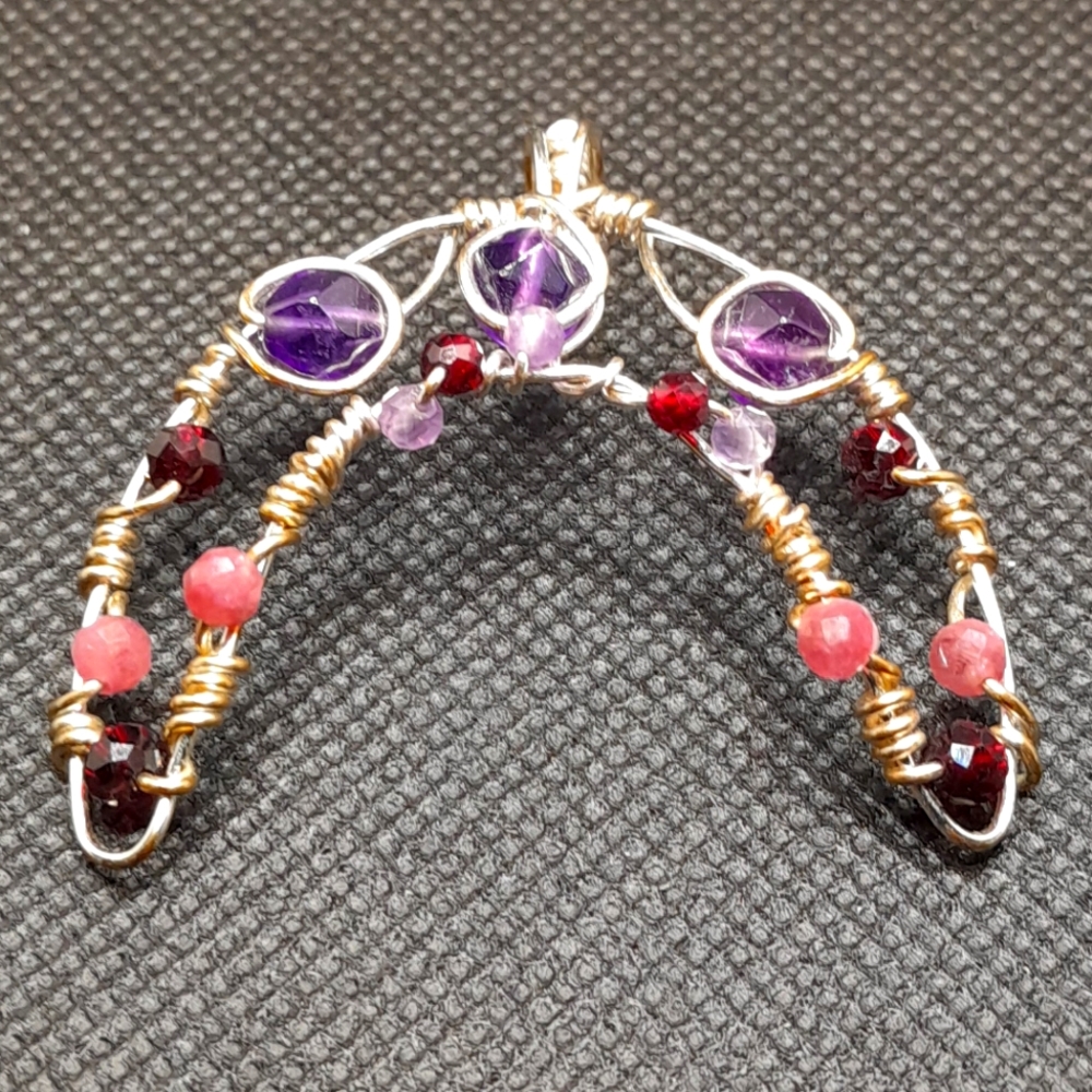 Handmade Moon Pendant With Amethyst and Garnet
